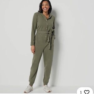 Encore By Idina Menzel Soft French Terry Hooded Jumpsuit BELT NOT INCLUDED